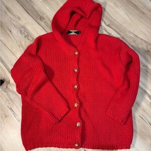 525 America Women’s Red Hooded Cardigan Size M